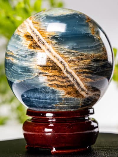 Banded Blue Onyx Polished Sphere With Stand