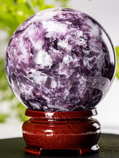 Polished High Grade Lepidolite Sphere With Stand