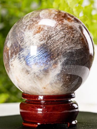 Polished Blue Flash Moonstone/Sunstone Sphere With Stand