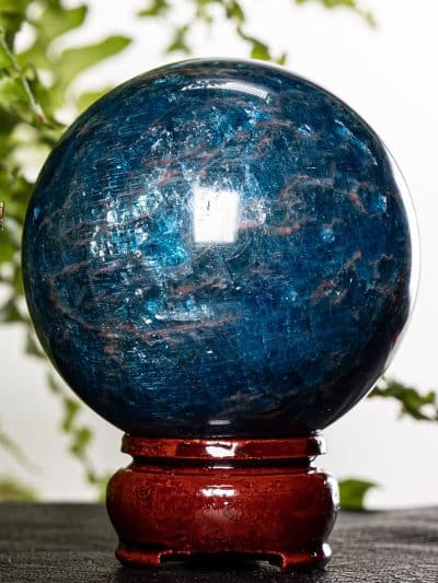 Ultra Grade Polished Blue Apatite Sphere With Stand