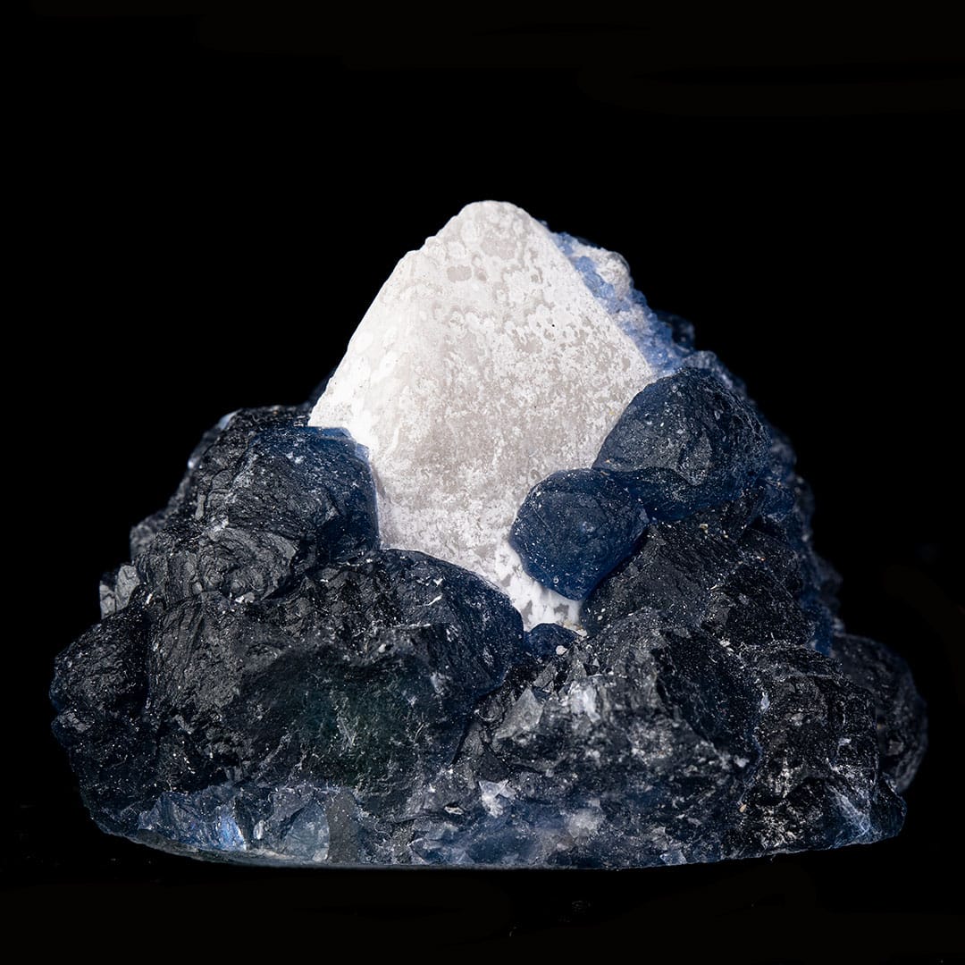 Blue Fluorite on Dual Core Milky Quartz Crystal