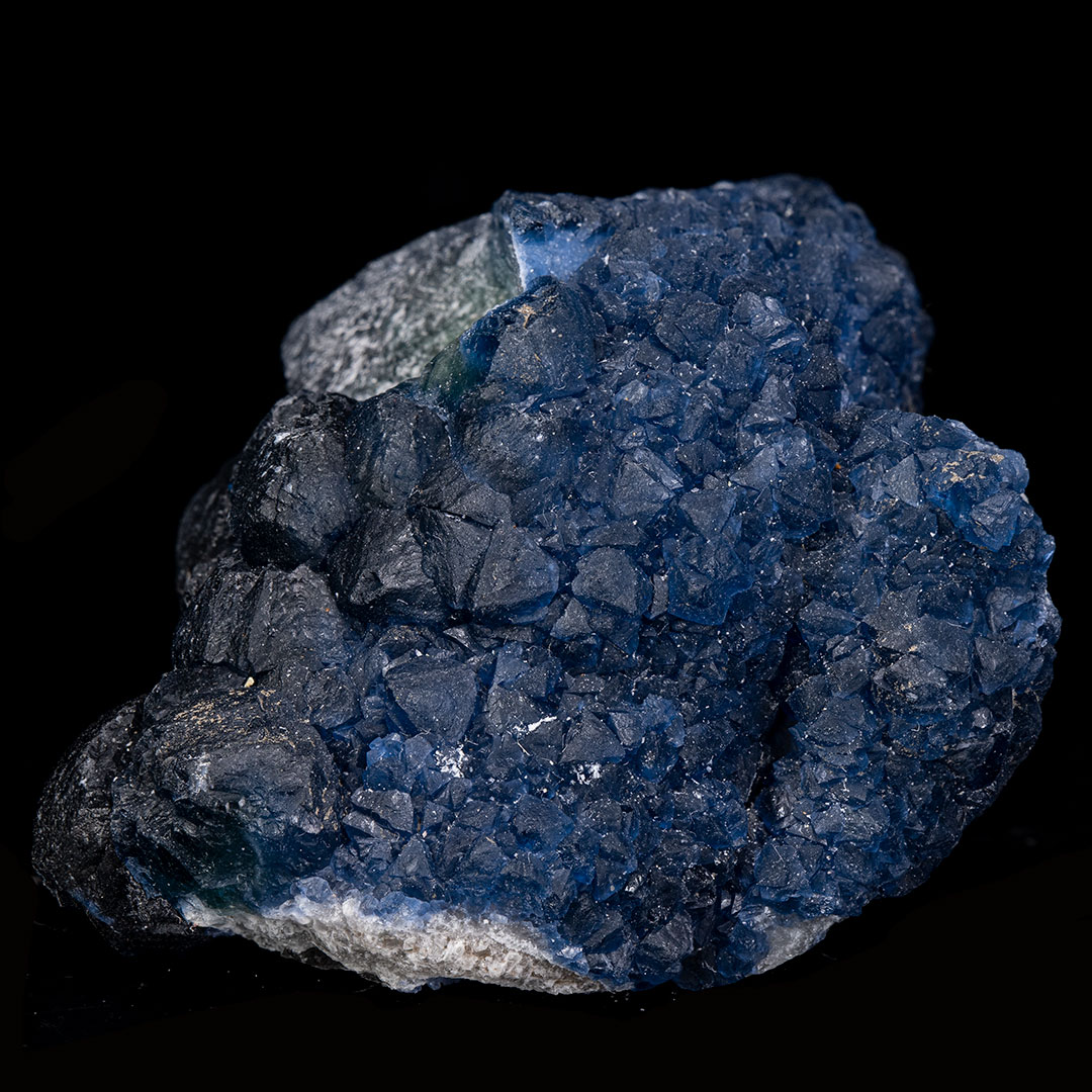 Blue Fluorite on Dual Core Milky Quartz Crystal