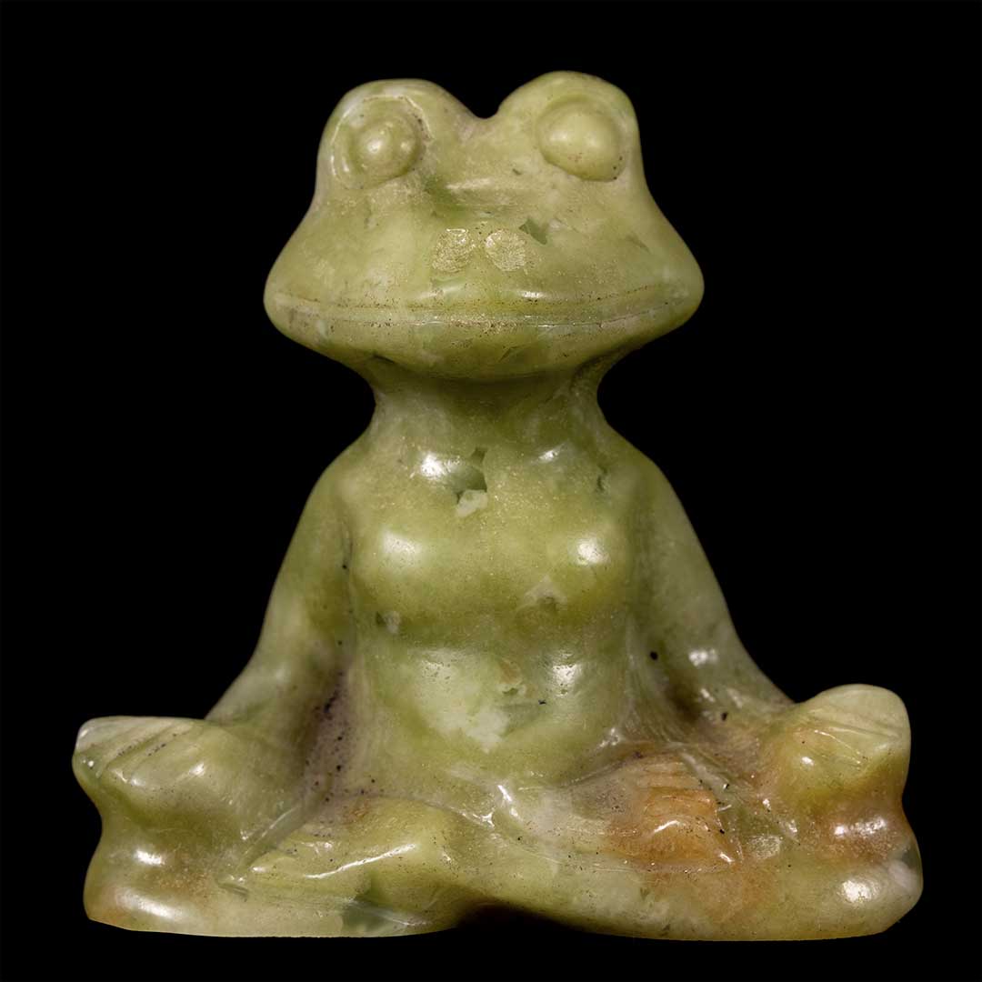 Polished Serpentine Yoga Frog Carving