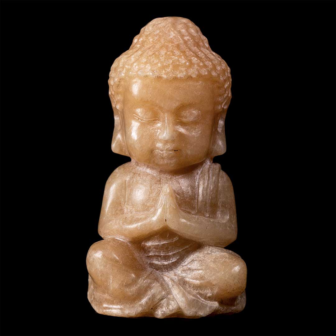 Polished Orange Calcite Buddha Carving