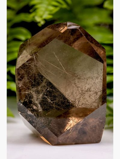 Polished Gold Rutilated Smoky Quartz Faceted Angular Freeform