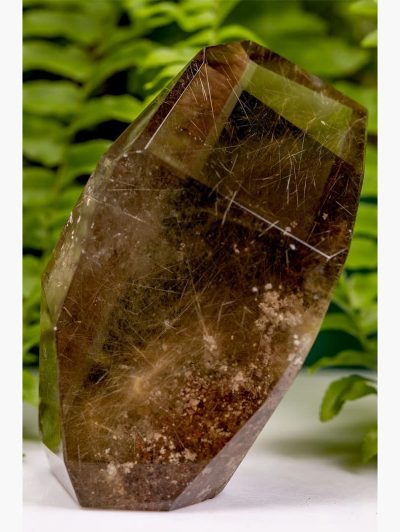 Polished Gold Rutilated Smoky Quartz Faceted Angular Freeform