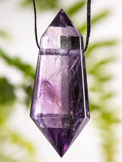 Polished 12 Sided Vogel Cut Light Smoky Amethyst Quartz Wand Pendant