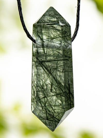 Polished Ultra Grade Actinolite Included Quartz Pendant