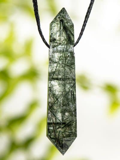 Polished Ultra Grade Actinolite Included Quartz Pendant