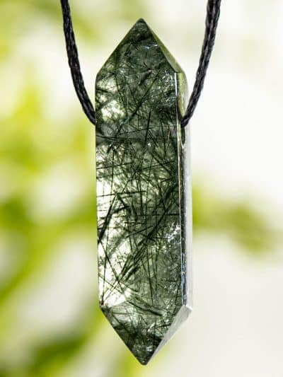 Polished Ultra Grade Actinolite Included Quartz Pendant