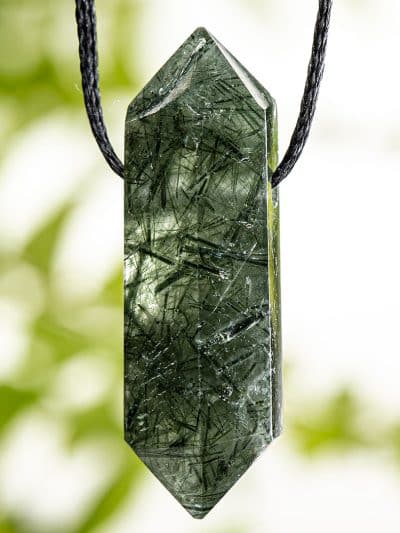 Polished Ultra Grade Actinolite Included Quartz Pendant