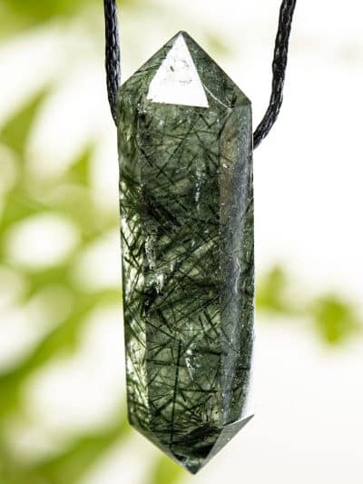 Polished Ultra Grade Actinolite Included Quartz Pendant