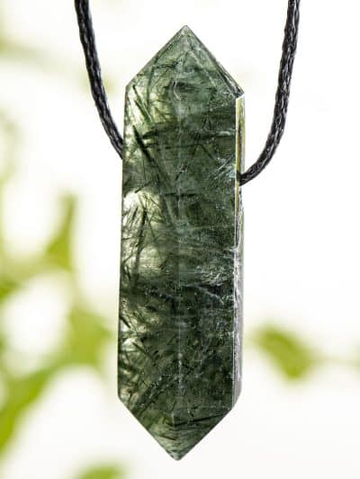 Polished Ultra Grade Actinolite Included Quartz Pendant