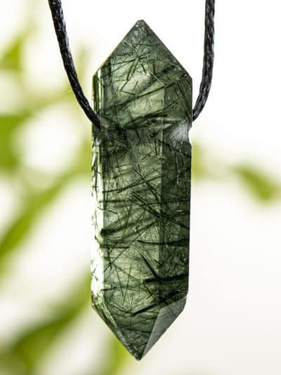 Polished Ultra Grade Actinolite Included Quartz Pendant