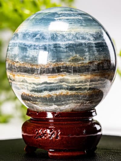 Banded Blue Onyx Polished Sphere With Stand