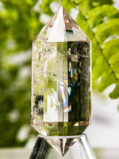 Polished 12 Sided Vogel Cut Super Rainbow Smoky Quartz Wand