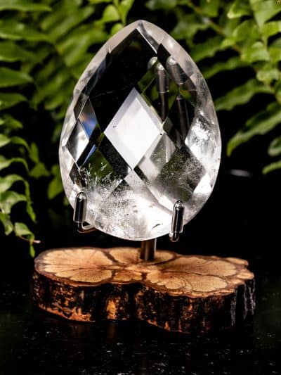 Polished Gem Grade Quartz Faceted Stone With Stand