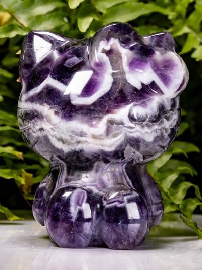 Polished Hello Kitty Chevron Amethyst Carving