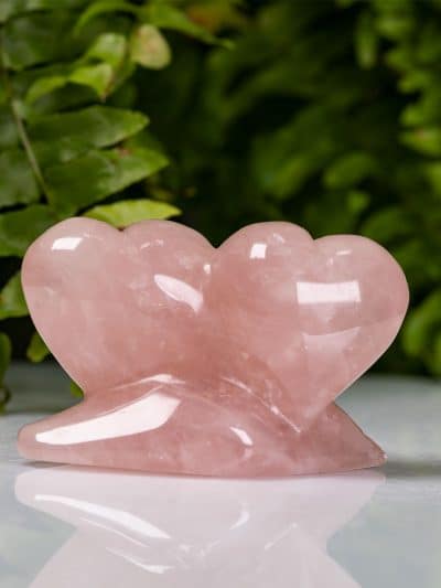 Polished Carved Rose Double Heart Carving
