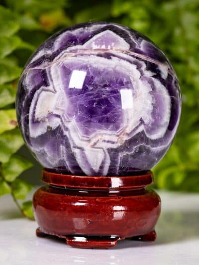 Chevron Dream Amethyst Polished Sphere WITH Base