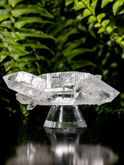 Colombian Double Terminated Self-Healed Silver Light Lemurian Seed Quartz Rainbow Crystal With Babies On The Side