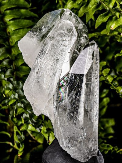 Colombian Self-Healed Silver Light Lemurian Seed Quartz Rainbow Cluster With Babies On The Side