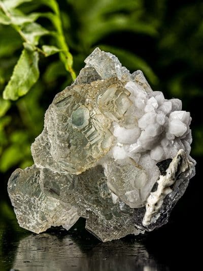 Ladder Fluorite on Cascading Milky Quartz Crystal Cluster