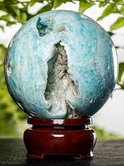 Caribbean Blue Calcite Polished Sphere With Stand