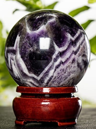 Chevron Dream Amethyst Polished Sphere With Stand