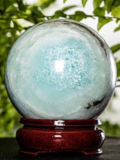 Caribbean Blue Calcite Polished Sphere With Stand