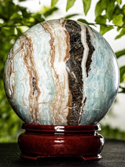 Caribbean Blue Calcite Polished Sphere With Stand