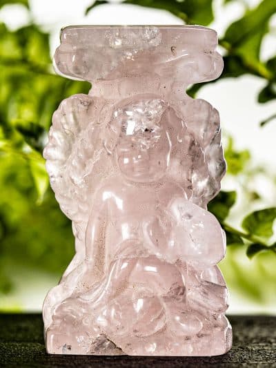 Polished Rose Quartz Cherub Angel Sphere Stand