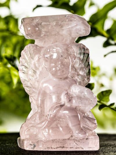 Polished Rose Quartz Cherub Angel Sphere Stand
