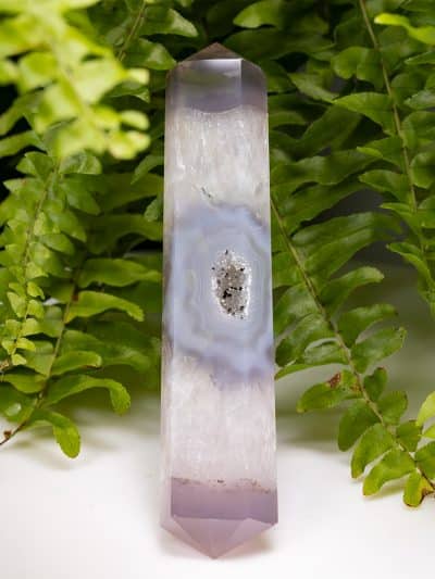 Polished Natural Double Terminated Agate Wand With Crystal Cave