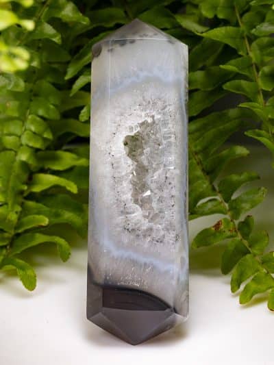 Polished Natural Double Terminated Agate Wand With Crystal Cave