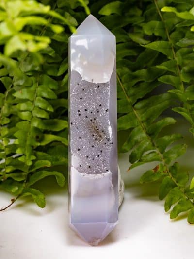 Polished Natural Double Terminated Agate Wand With Crystal Cave
