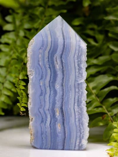 Ultra Grade Polished Blue Lace Agate Tower With Natural Crystal Sides