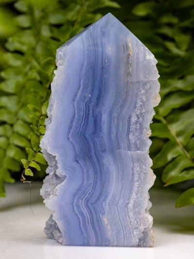 Ultra Grade Polished Blue Lace Agate Tower With Natural Crystal Sides