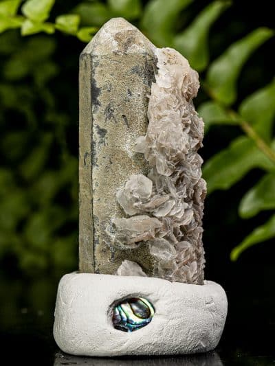 Mongolian Dual Core Green Hedenbergite Included, Hematite Coated Calcite Coated Quartz Crystal