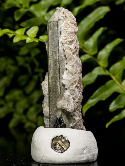Mongolian Dual Core Green Hedenbergite Included, Hematite Coated Calcite Coated Quartz Crystal