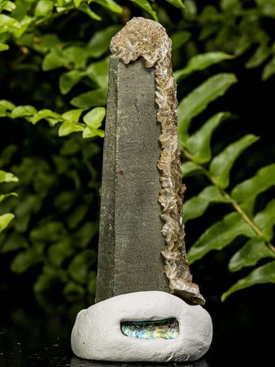 Mongolian Dual Core Green Hedenbergite Included, Hematite Coated Calcite Coated Quartz Crystal