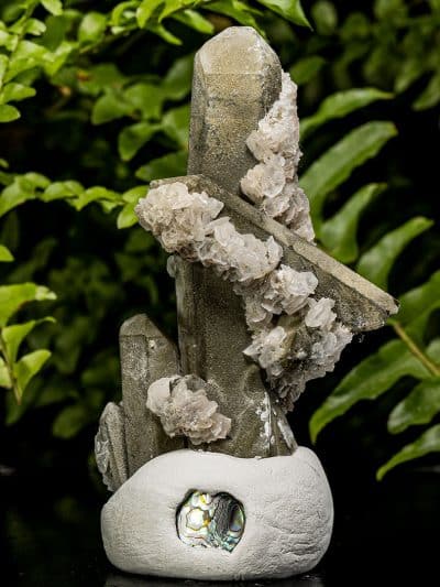 Mongolian Dual Core Green Hedenbergite Included, Hematite Coated Calcite Coated Quartz Crystal
