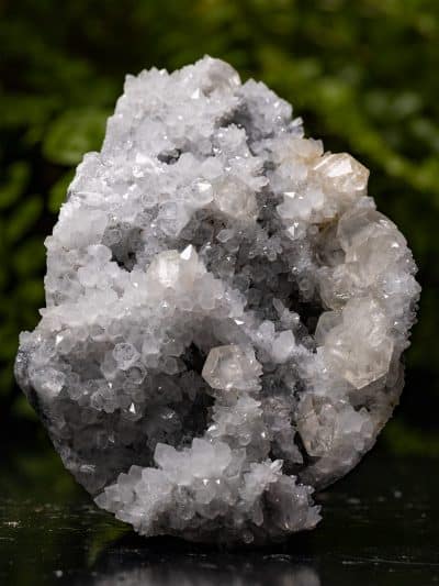 Golden Calcite On Druzy Quartz Cluster