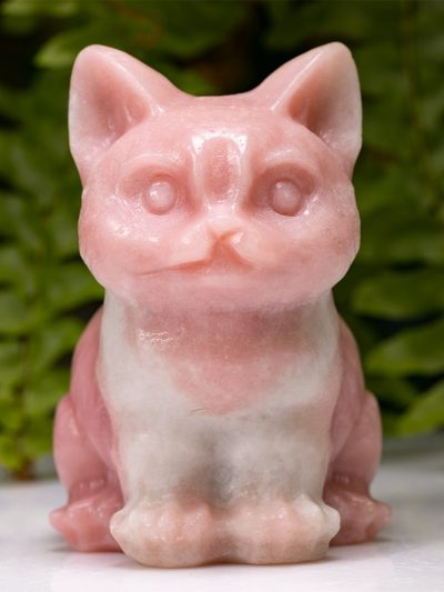Polished Pink Opal Cat Carving