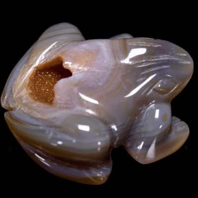 Agate Carved Frog with crystallized Cave