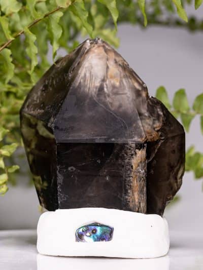 Tricolored smoky clear amethyst Skeletal Elestial double terminated Doorway quartz with dark etched faces