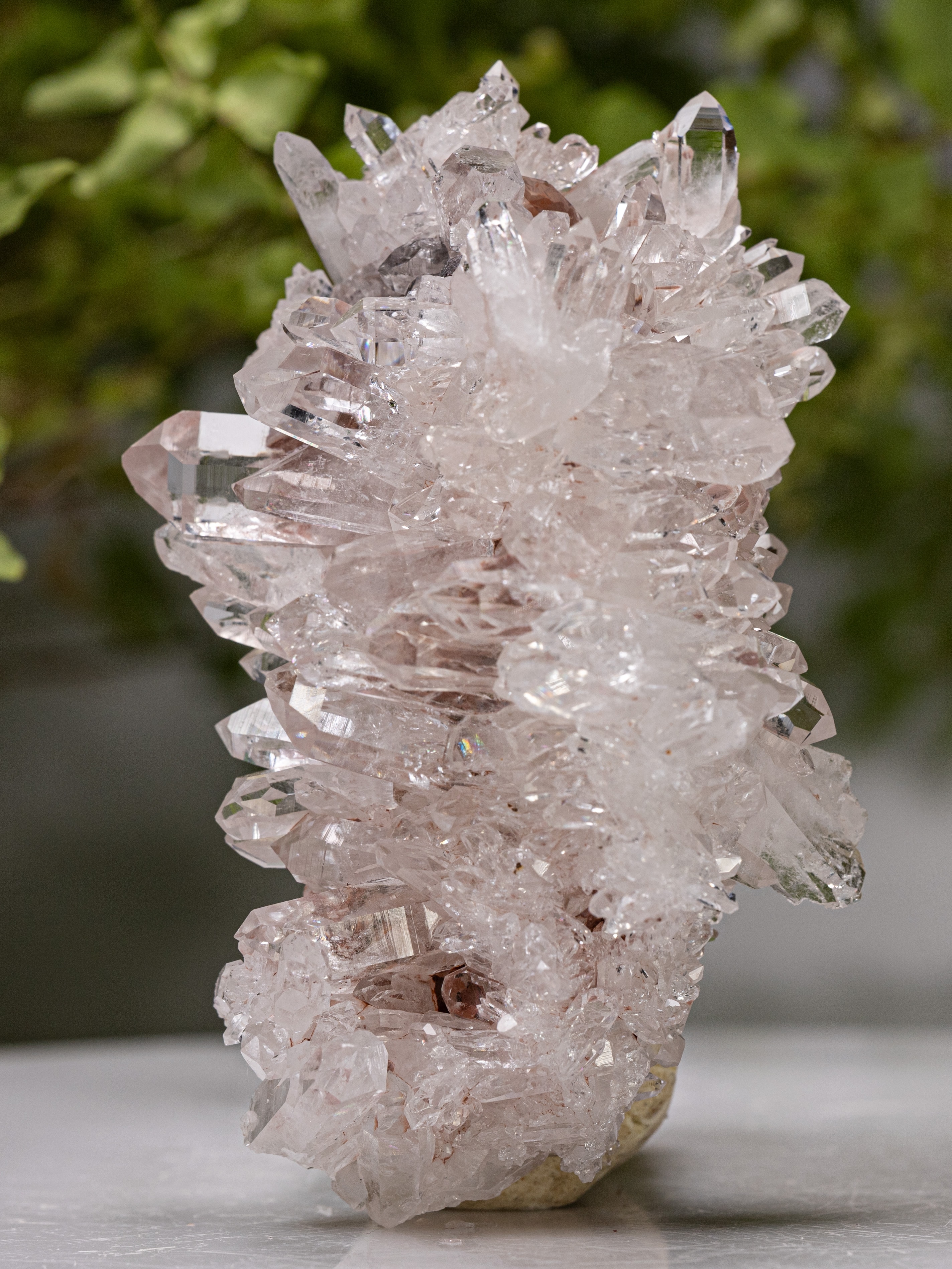 Colombian Sacred Rosé Pink Lithium Silver Light quartz cluster with double terminated clear points